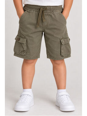 Quad Seven Boys Khaki Cargo Shorts Size 5 Cotton Adjustable Drawstring